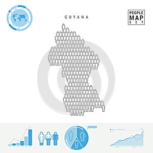 Guyana People Icon Map. Stylized Vector Silhouette of Guyana. Population Growth and Aging Infographics