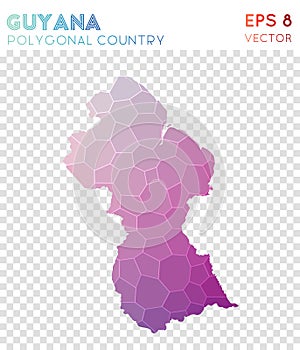 Guyana polygonal map, mosaic style country.
