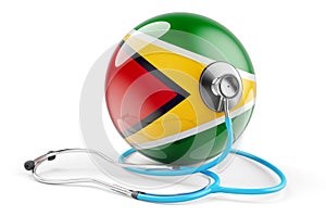 Guyanese flag with stethoscope. Health care in Gayana concept, 3D rendering