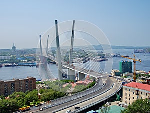 Guyed bridge in the Vladivostok over the Golden Horn bay