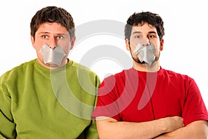 Guys with adhesive tape