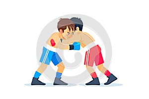 Guys boxers stand in a clinch. Cartoon characters boy vector illustration isolated on white background