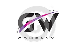 GW G W Black Letter Logo Design with Purple Magenta Swoosh