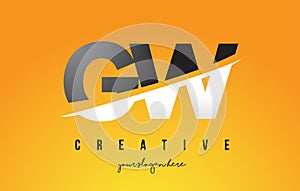 GW G W Letter Modern Logo Design with Yellow Background and Swoosh.