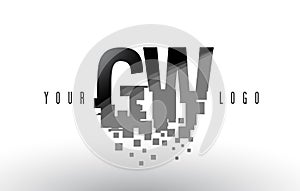 GW G W Pixel Letter Logo with Digital Shattered Black Squares