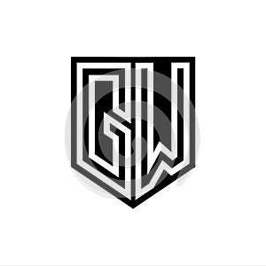 GW Logo monogram shield geometric white line inside black shield color design