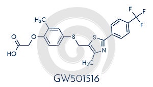 GW501516 endurobol performance enhancing drug molecule illegal. Skeletal formula.