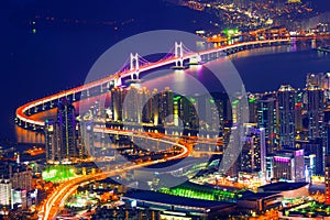 GwangAn Bridge and Haeundae at night in Busan.