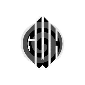 GWH circle letter logo design with circle and ellipse shape. GWH ellipse letters with typographic style. The three initials form a