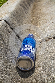 A discarded empty beer can