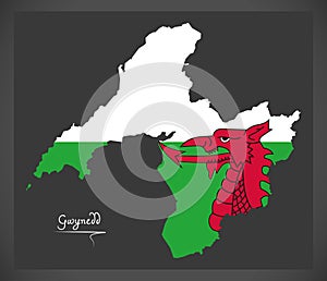 Gwynedd Wales map with Welsh national flag