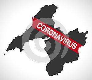 Gwynedd WALES UK principal area map with Coronavirus warning illustration
