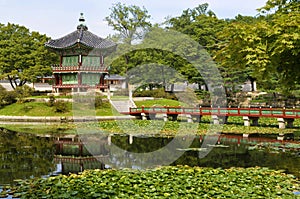 Gyeongbok Palace pagoda, Seoul, Korea, historic temple building