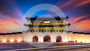 Gyeongbok palace in Seoul City, Gyeongbokgung palace landmark of Seoul, South Korea, Korean wooden traditional house in