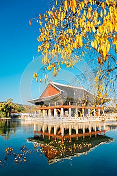 Gyeongbokgung Palace Gyeonghoeru at autumn in Seoul, Korea