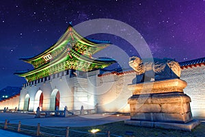 Gyeongbokgung palace and Milky Way in Seoul Korea. photo