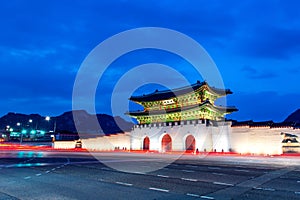 Gyeongbokgung palace at night in Seoul Korea.