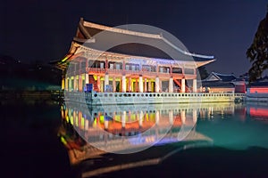 Gyeonghoeru in Gyeongbokgung palace at night - Seoul, Republic of Korea