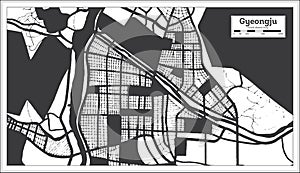 Gyeongju South Korea City Map in Black and White Color in Retro Style