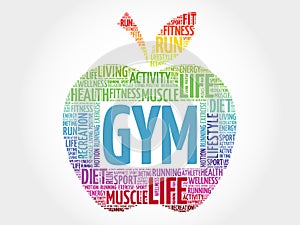 GYM apple word cloud, sport concept