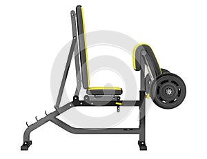 gym arm curl bench with barbell on white