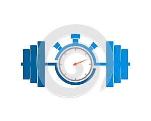 Gym barbell with modern stopwatch inside