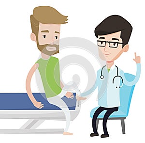 Gym doctor checking ankle of a patient.