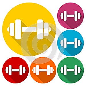 Gym dumbbell flat design, color icons set