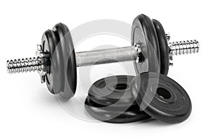 Gym dumbbells isolated white background