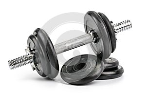 Gym dumbbells white background