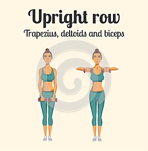 Gym Exercise: Upright Row. Vector Illustration