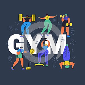 Gym, fitness club hand drawn word concept banner