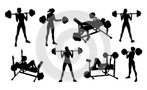 Gym Fitness Equipment Woman Silhouettes Set