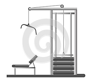 Gym or fitness sport club equipment trainer machine weight bench vector icon