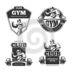 Gym and fitness vector emblems, labels, badges, logos