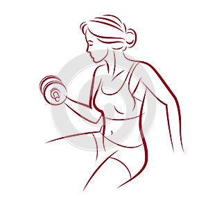 Gym and fitness vector illustration of a young attractive woman doing workout exercises, perfect muscular athletic body young