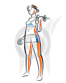 Gym and fitness vector illustration of a young attractive woman doing workout exercises, perfect muscular athletic body young