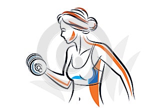 Gym and fitness vector illustration of a young attractive woman doing workout exercises, perfect muscular athletic body young