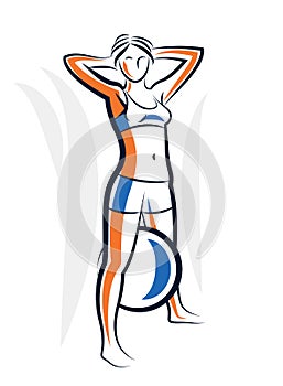 Gym and fitness vector illustration of a young attractive woman doing workout exercises, perfect muscular athletic body young
