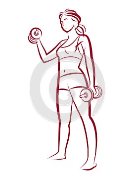 Gym and fitness vector illustration of a young attractive woman doing workout exercises, perfect muscular athletic body young