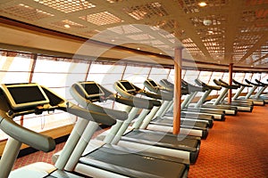 Gym hall with treadmills in cruise ship