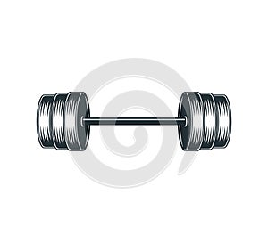 gym heavy weight lift barbel vector logo design