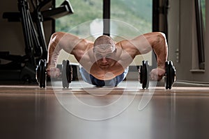 Gym Man Push-Up Strength Pushups With Dumbbell