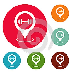 Gym map pointer icons circle set