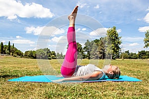 Gym and pilates outside for young woman exercising