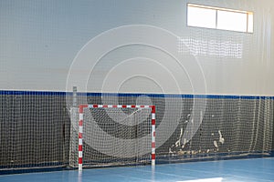 Gym for playing futsal, mini-football. Interior of a sport hall for soccer or handball