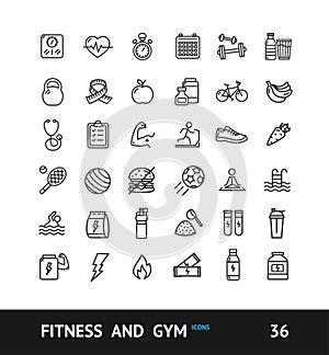 Gym Sign Black Thin Line Icon Set. Vector