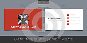 Gym, sport club vector business card with logo, icon and template contacts details, name