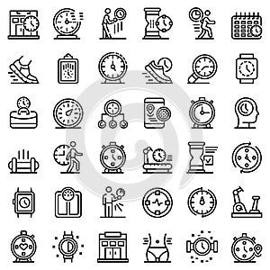 Gym time icons set, outline style