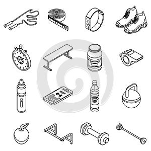 Gym time icons set vector outline